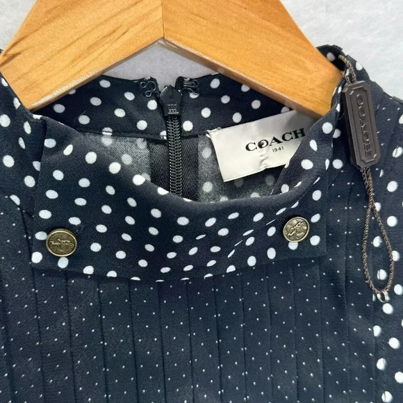 NWOT Coach Polka Dot Black White Pleated Knee Length Dress 2 Retro Vibes Preppy - Picture 8 of 8
